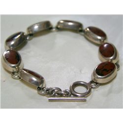 Silver Bracelet & Pendant w/ Brown Native Stone