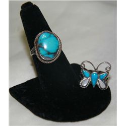 2 Silver Turquoise Rings