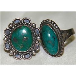2 Native American Green Turquoise Rings