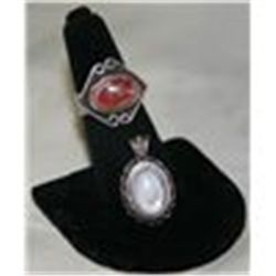 Silver Moon Stone Pendant & Silver Fire opal Ring