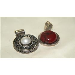 Silver Red Jasper Pendant & Silver Pearl Pendant