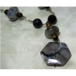 Agate,Tiger Eye & Amethyst Silver Necklace