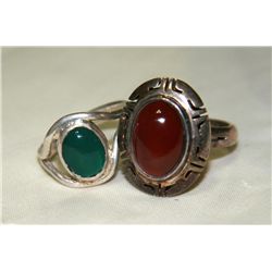 Green Stone Silver Ring  & Brown Carnelian Ring