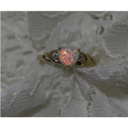 Ladies 10k Fire Opal & Diamond Ring 2.0 Grms