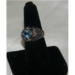 Ladies Natural Blue Topaz & Marcasite Silver Ring