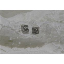 Squared Silver & Diamond Earrings