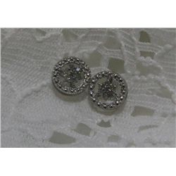 Round Silver  & Diamond Earrings