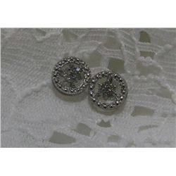 Round Silver  & Diamond Earrings