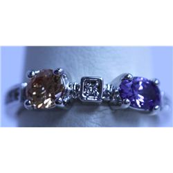 PURPLE, PEACH AND WHITE CZ RING