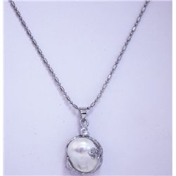 WHITE PEARL AND CZ NECKLACE