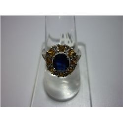 20.00 CTW YELLOW SAPPHIRE/SAPPHIRE/DIAMOND RING .925 ST