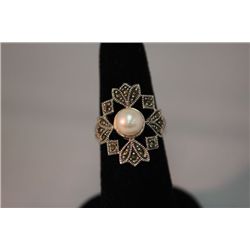 20.00 CTW ANTIQUE LOOKING PEARL RING .925 STERLING SILV