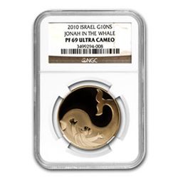 2010 Israel Jonah in the Whale 1/2 oz Gold Coin PF-69 U