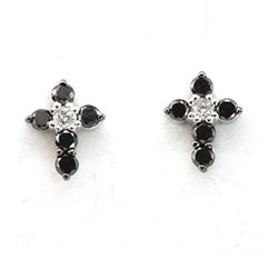 Genuine 0.28 Ctw Black Diamond Cross Earring 14k