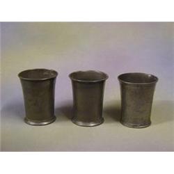 2 19th Century waisted pewter beakers with glass bases 4" and 1 other (3) £20-30...