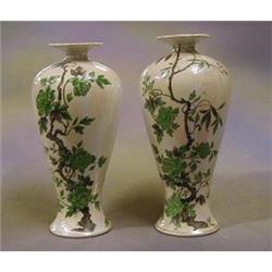 A Pair Of Shelley Pottery Vases Decorated Oriental Tree The Base