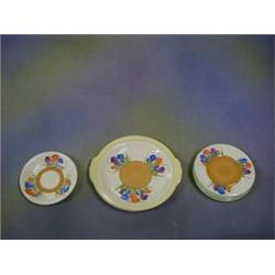 2 Clarice Cliff crocus pattern twin handled tea plates 9" together with 6 tea plates 7 1/2" and a...