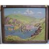 Image 1 : V A Spratt, oil painting on board, naive study "Bay with Houses and Figures" 15" x 19" signed and...