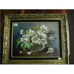 Constance Cooper, oil painting on canvas still life study "Vase of Flowers" 12" x 15" £30-50...