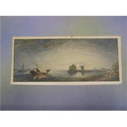 A fine quality 18th/19th Century watercolour drawing "Dutch? Scene with Barge, Figures and Windmi...