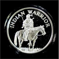 "INDIAN WARRIOR" ON A ONE OUNCE .999 SILVER ART ROUND, IN CAPSULE AND GIFT BOX