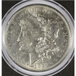 1921-P MORGAN SILVER DOLLAR, IN CAPSULE AND SLEEVE