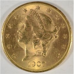 1907-S $20.00 LIBERTY GOLD, MS-62+  SCARCE