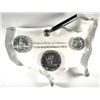 1976 3 PC IN LUCITE PEN HOLDER, PEACE DOLLAR IN LUCITE, BU MORGAN IN LUCITE &
