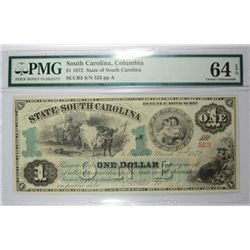 1872 $1 STATE OF SOUTH CAROLINA (REVENUE BOND SCRIP) PMG 64 EPQ