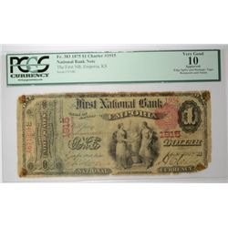 1875 $1 NATIONAL EMPORIA, KS #1915 PCGS 10