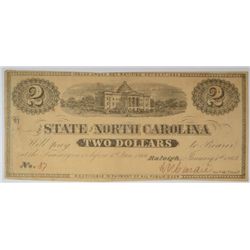 1863 $2 STATE OF NORTH CAROLINA NOTE