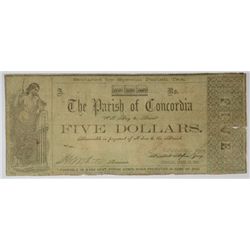 1862 $5 PARISH OF CONCORDIA LOUISIANA NOTE