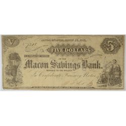 1863 $5 MACON, GA (MACON SAVINGS BANK)