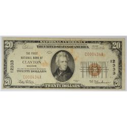 1929 $20 NATIONAL CLAYTON, MO #12333 RADAR SERIAL #