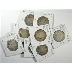 10 BARBER HALF DOLLARS (04-S,05,05-O,05-S,06-O,06-S,07,07-D,07-O,08-O) AG-GOOD