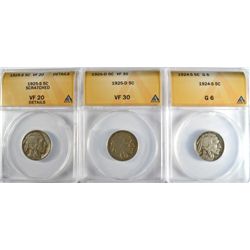 1924-S ANACS GOOD-6 & 1925-D ANACS VF-30  & 1925-S ANACS VF-20 DETAILS BUFFALO