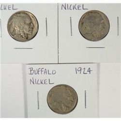 (3) 1924 BUFFALO NICKELS  GRADING SET  (GOOD,VG,FINE)