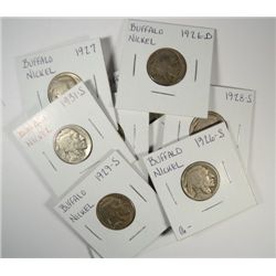 10 BUFFALO NICKELS (25-S,26,26-D,26-S,27,28,28-S,29-S,30,31-S) AG-VF