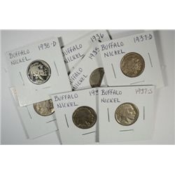 8 BUFFALO NICKELS (35,35-S,36,36-D,37,37-D,37-S,38-D) GOOD-XF