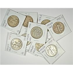 10 WALKING LIBERTY HALF DOLLARS ( 20,20-D,20-S,23-S,27-S,28-S,29-S,33-S,34,34-S)