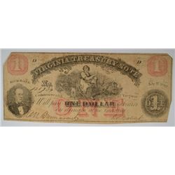 1862 $1 VIRGINIA TREASURY NOTE