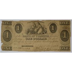 1862 $1 BANK OF VIRGINIA NOTE