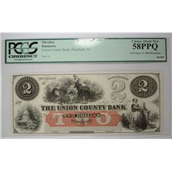 1859 $2 PLAINFIELD, NJ (UNION COUNTY BANK) PCGS 58 PPQ
