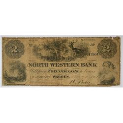 1861 $2 WARREN, PA (NORTH WESTERN BANK) NOTE