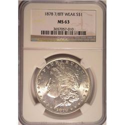 1878 7/8F MORGAN DOLLAR NGC MS63 WHITE