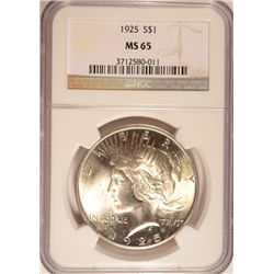 1925 PEACE DOLLAR NGC MS65 GEM