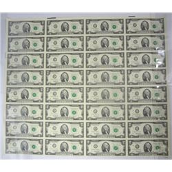 32 COUNT UNCUT SHEET OF 1995 $2.00 BILLS