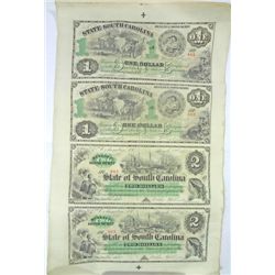 4 STATE OF SOUTH CAROLINA BABY BONDS, UNCUT SHEET  ( 2 )  $1.00 AND ( 2 ) $2.00