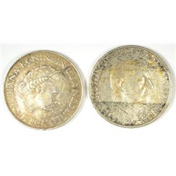 ( 2 ) FORIEGN SILVER COINS: 1961 21/2 GUILDERS AND 1966  100  PTAS