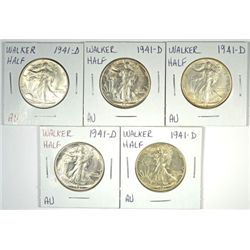 (5) BU 1941-D WALKING LIBERTY HALF DOLLARS MS63+